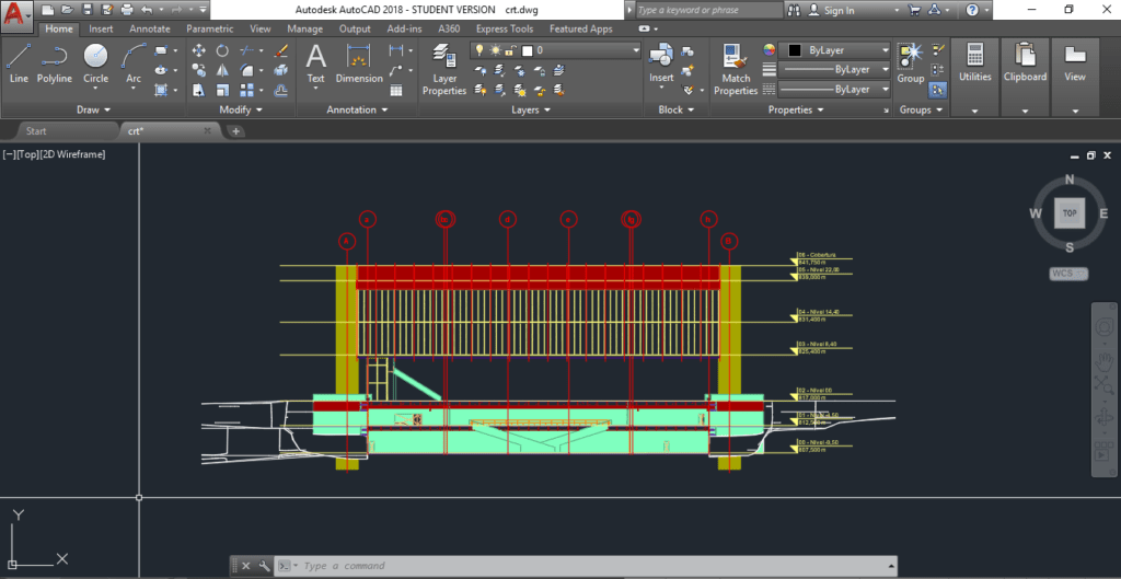 Elevação Curso de AutoCAD JCF - MASP Projeto de Lina Bo Bardi / Fonte: Autor