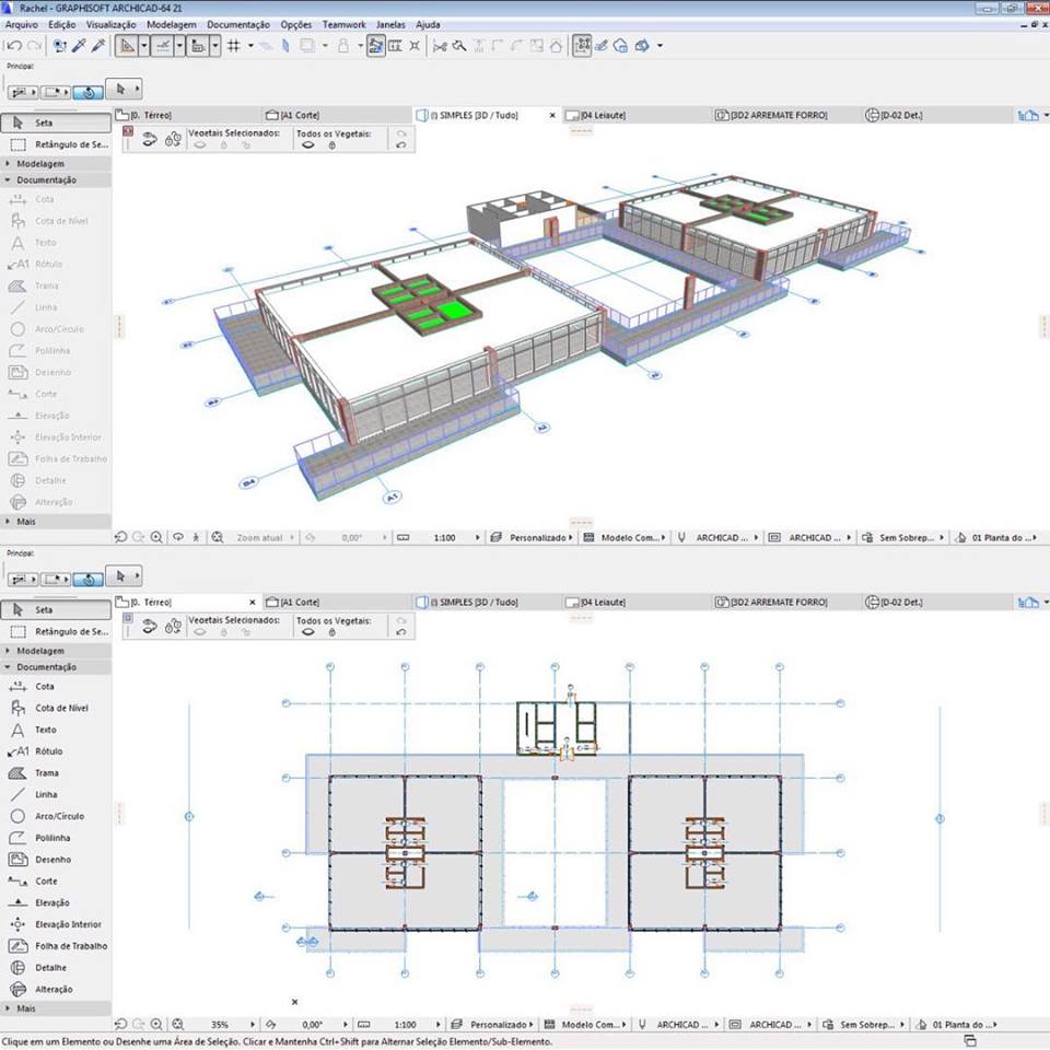 Perspectiva e planta do Curso de ArchiCAD / Fonte: Autor